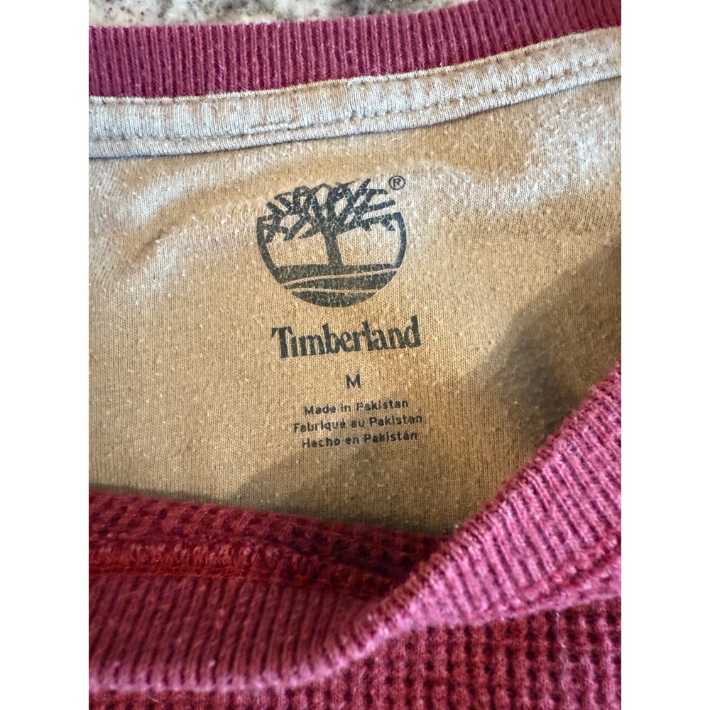 Timberland Mens Burgundy Waffle Knit Thermal Long‎ Sleeve Shirt Size Medium - Picture 6 of 8